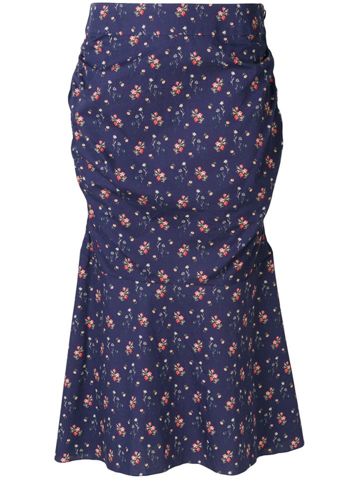 Teija Floral Print Ruched Skirt - Blue