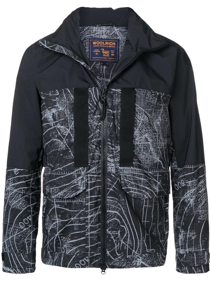 Woolrich Map Print Hooded Jacket - Black