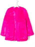 Msgm Kids Teen Collarless Faux Fur Coat - Pink