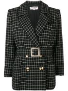 Yves Saint Laurent Pre-owned Belted Checked Jacket - Black