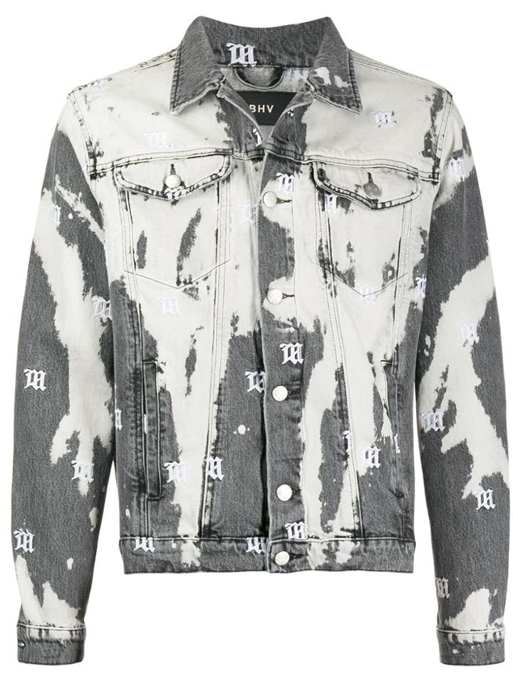 Misbhv Logo Print Acid Wash Jean Jacket - Grey