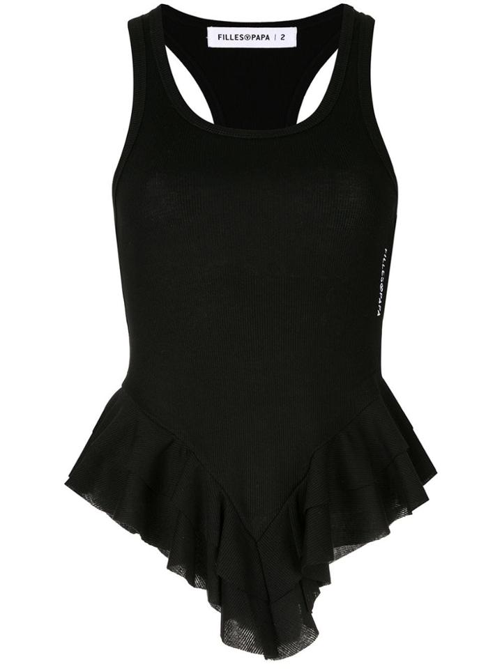 Filles A Papa Asymmetric Hem Tank Top - Black