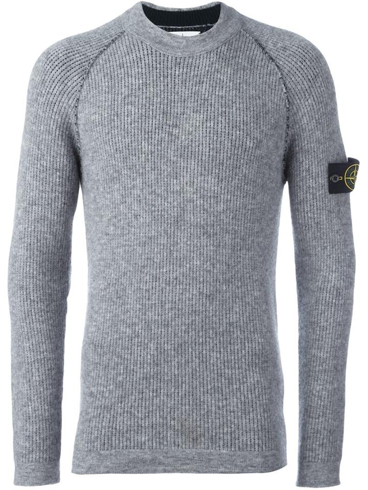 Stone Island Logo Patch Ribbed Jumper, Men's, Size: Medium, Grey, Acrylic/polyamide/spandex/elastane/alpaca