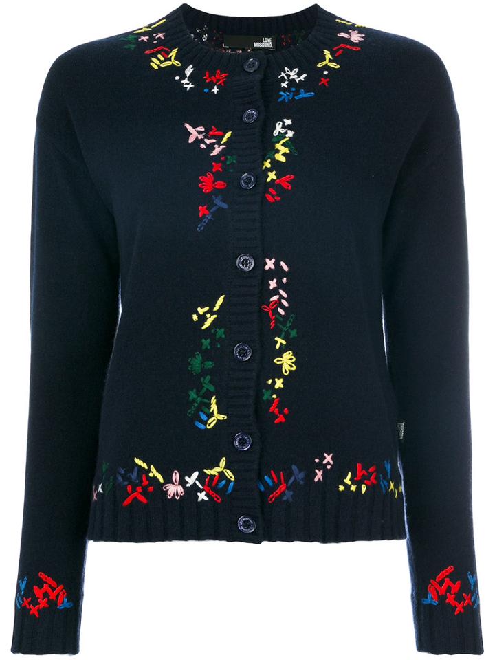 Love Moschino - Contrast Trim Round Neck Cardigan - Women - Polyamide/viscose/cashmere/wool - 38, Blue, Polyamide/viscose/cashmere/wool