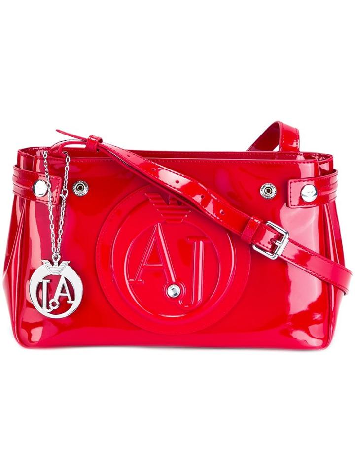 Armani Jeans Embossed Logo Crossbody Bag, Women's, Red