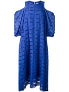 Tibi - Open Shoulder Dress - Women - Silk/cotton - 6, Blue, Silk/cotton