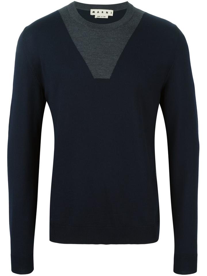 Marni Contrast Panel Jumper, Men's, Size: 48, Blue, Virgin Wool