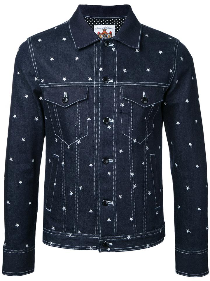 Education From Youngmachines Stars Print Denim Jacket, Men's, Size: 1, Blue, Cotton/polyurethane