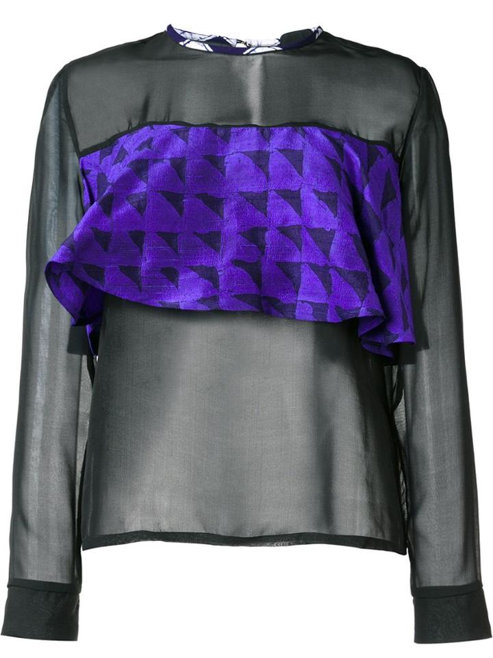 Maki Oh Adire Frill Sheer Blouse - Black