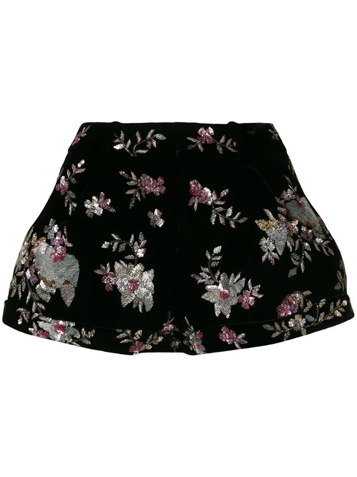 Saint Laurent Floral Sequin Embellished Shorts - Black