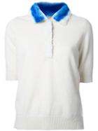 Muveil Ribbed Shortsleeved Knit T-shirt, Women's, Size: 38, White, Nylon/wool