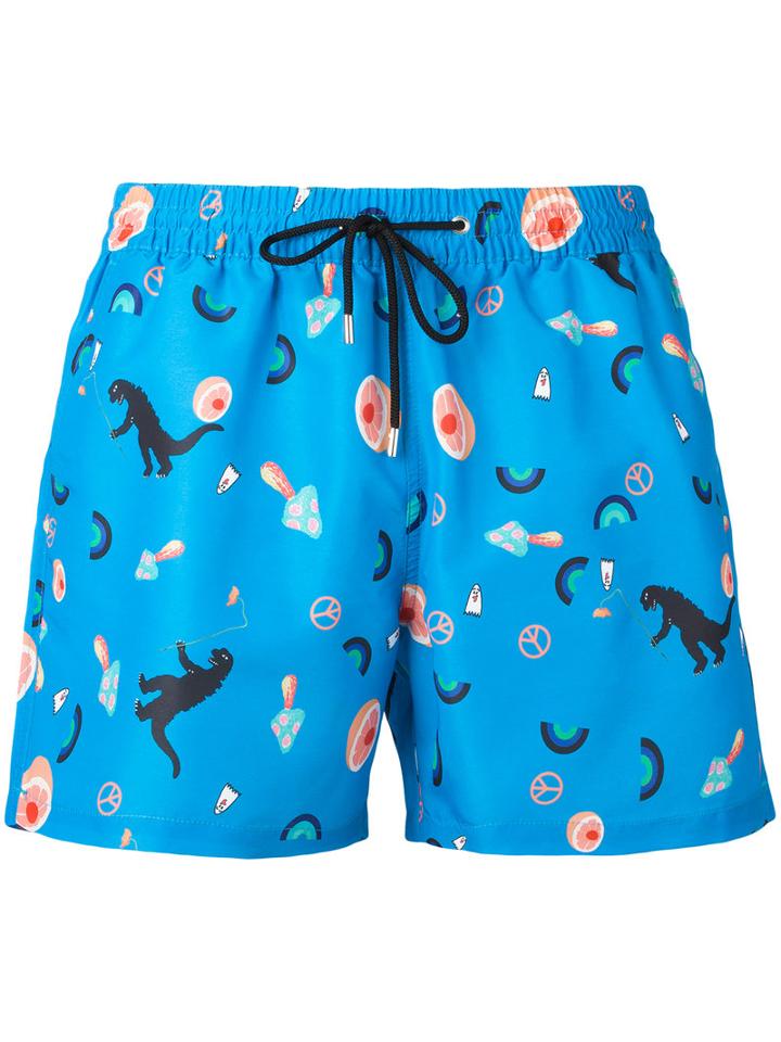Paul Smith Printed Swim Shorts, Men's, Size: Large, Blue, Polyester/recycled Polyester