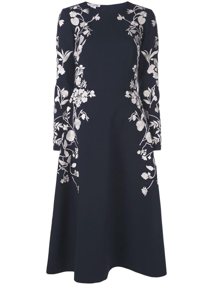 Oscar De La Renta Floral Embroidered Double-face Dress - Blue