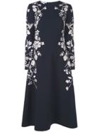 Oscar De La Renta Floral Embroidered Double-face Dress - Blue