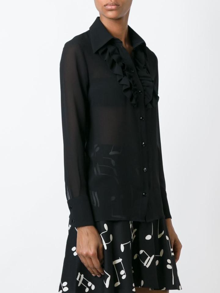Saint Laurent Ruffle Placket Shirt, Women's, Size: 40, Black, Silk