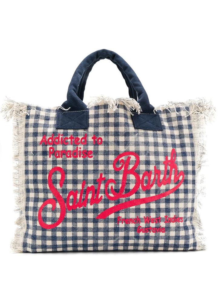 Mc2 Saint Barth Check Logo Print Tote Bag - Blue