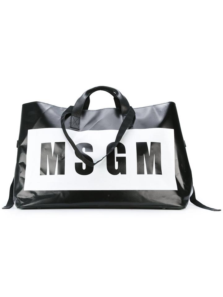 Msgm - Oversized Logo Print Tote - Women - Calf Leather/pvc - One Size, Black, Calf Leather/pvc