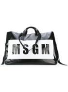 Msgm - Oversized Logo Print Tote - Women - Calf Leather/pvc - One Size, Black, Calf Leather/pvc