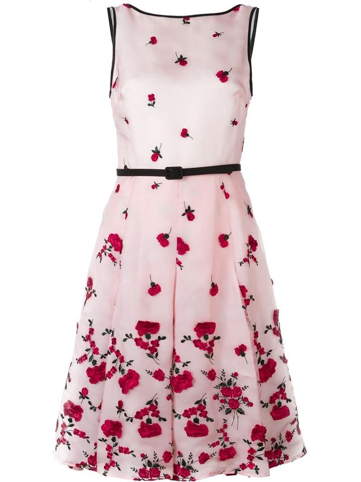 Oscar De La Renta Floral Embroidered Dress, Women's, Size: 10, Pink/purple, Silk