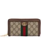 Gucci Beige, Green And Red Ophidia Gg Zip Around Canvas Wallet - Brown