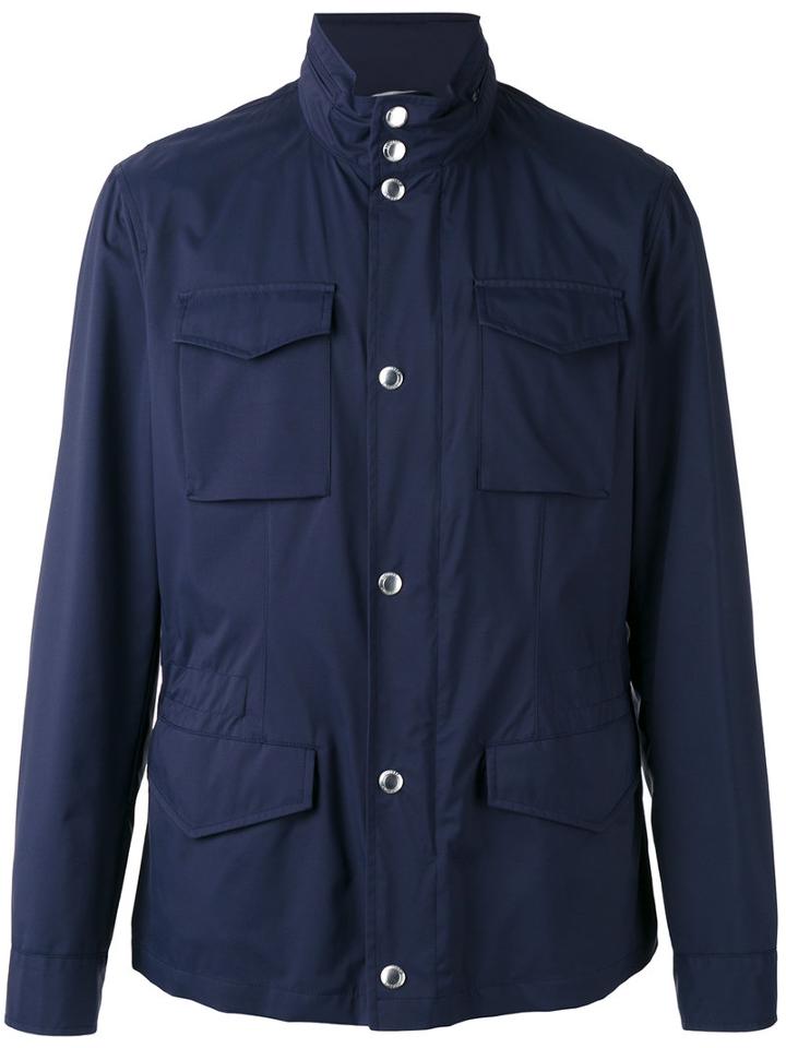 Brunello Cucinelli Flap Pockets Jacket, Men's, Size: 54, Blue, Cotton/nylon