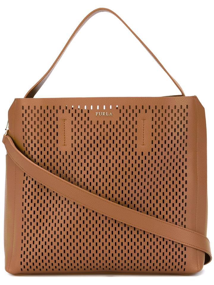 Furla - Perforated Top Handle Bag - Women - Calf Leather - One Size, Brown, Calf Leather