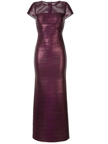Hervé Léger Shimmer Fitted Gown - Purple