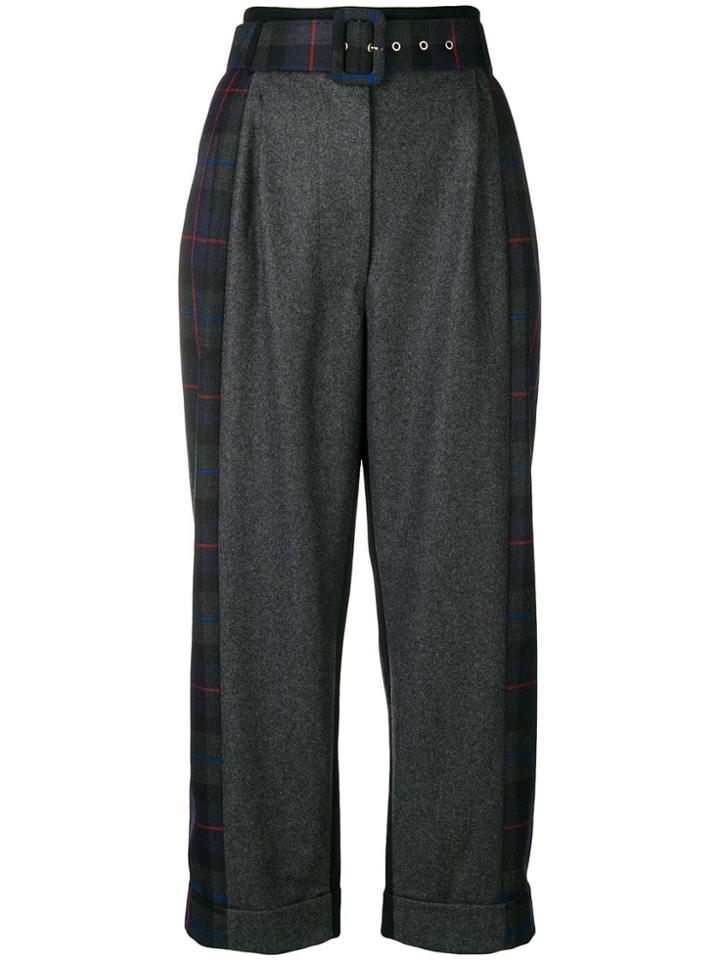Isa Arfen Tartan Detail Cropped Trousers - Grey