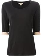 Burberry Brit 'house Check' Cuffs T-shirt, Women's, Size: Small, Black, Cotton/spandex/elastane