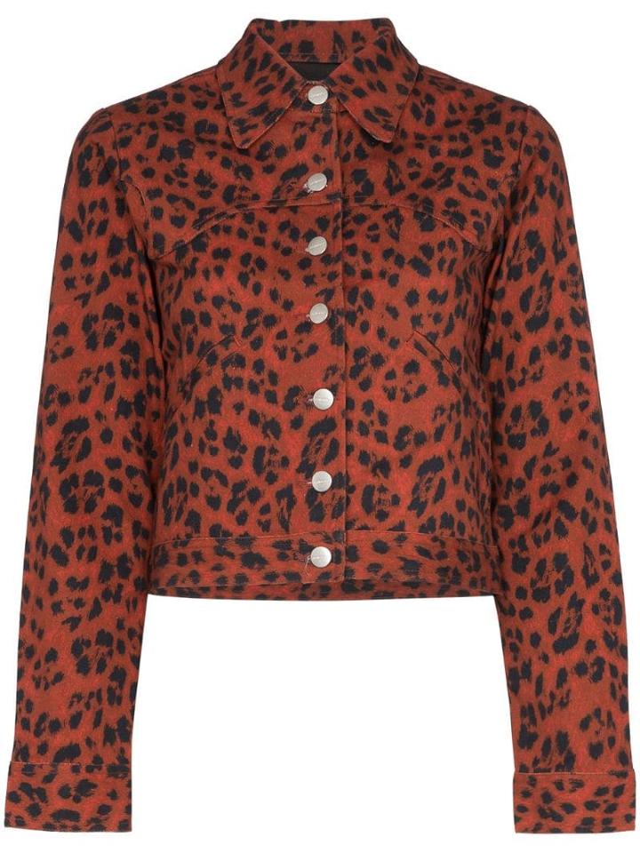 Miaou Lex Leopard Print Denim Jacket - Red