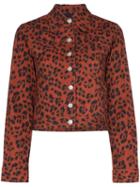 Miaou Lex Leopard Print Denim Jacket - Red