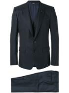 Dolce & Gabbana Bee Patch Patterned Three-piece Suit, Men's, Size: 48, Blue, Silk/virgin Wool/viscose/cupro