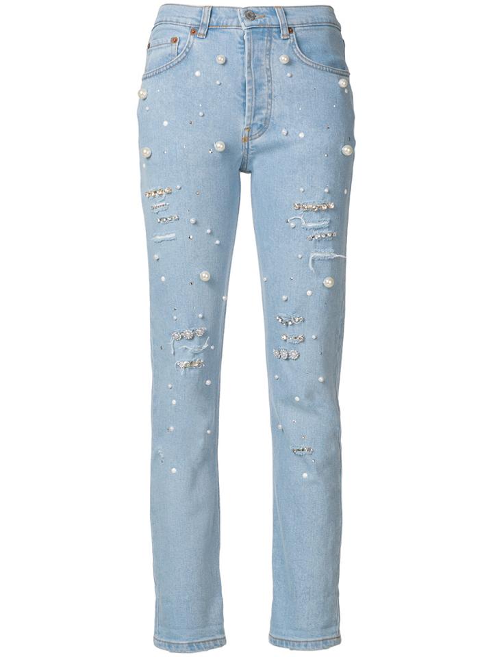 Forte Dei Marmi Couture Pearl Embellished Jeans - Blue