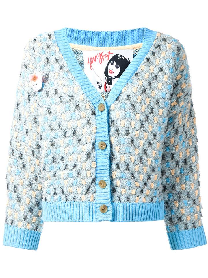 Jenny Fax - Oversized Spot Knit Cardigan - Women - Cotton/acrylic/nylon/polyester - M, Women's, Blue, Cotton/acrylic/nylon/polyester