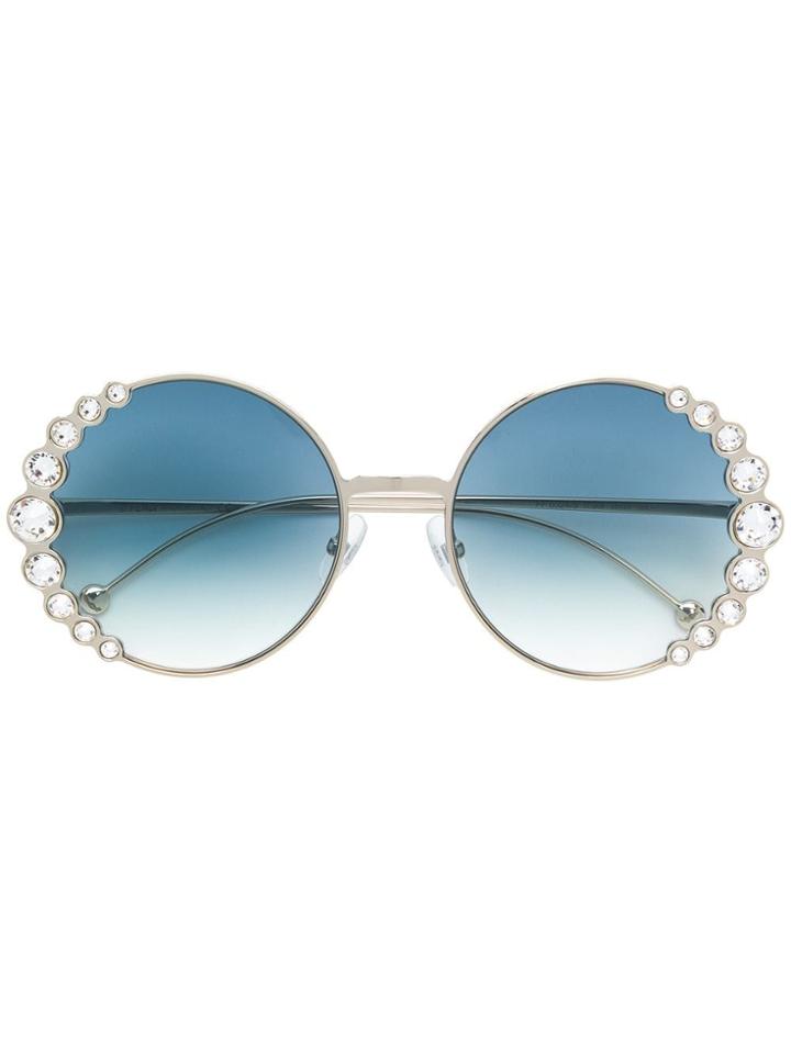 Fendi Eyewear Embellished Round Frame Sunglasses - Metallic