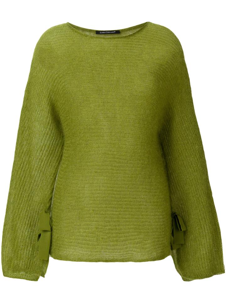 Luisa Cerano Bow Sleeve Detail Sheer Sweater - Green