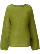 Luisa Cerano Bow Sleeve Detail Sheer Sweater - Green