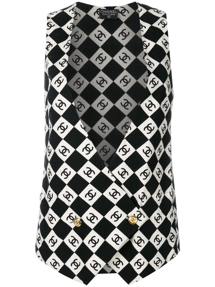 Chanel Vintage 1990 Logo Printed Waistcoat - Black