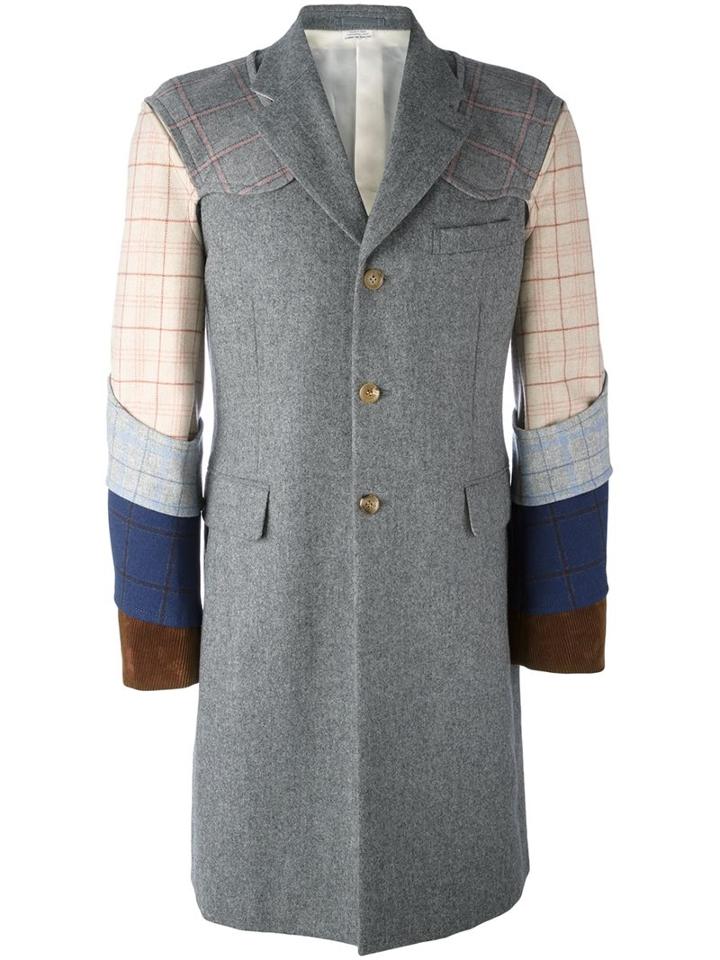Comme Des Garçons Homme Plus Patchwork Panelled Coat, Men's, Size: Medium, Grey, Wool/nylon/cotton/polyurethane