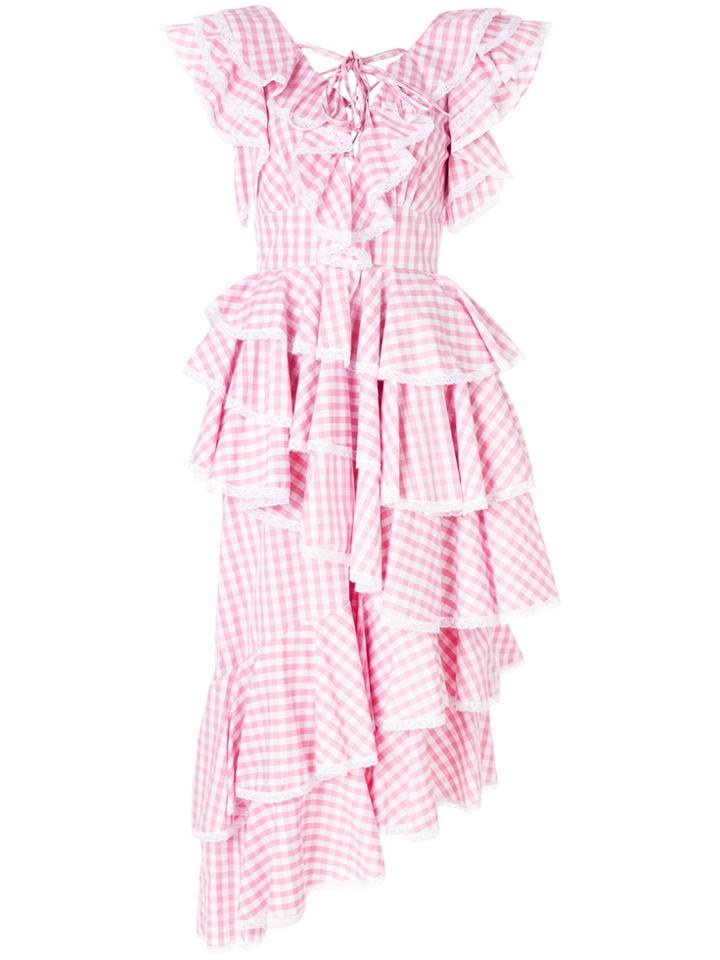 Milla Milla Gingham Ruffle Tiered Midi Dress - Pink & Purple