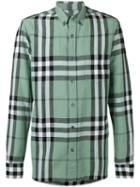 Burberry - Checked Shirt - Men - Cotton/linen/flax - S, Green, Cotton/linen/flax