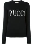 Emilio Pucci Logo Pattern Pullover, Women's, Size: Medium, Black, Merino