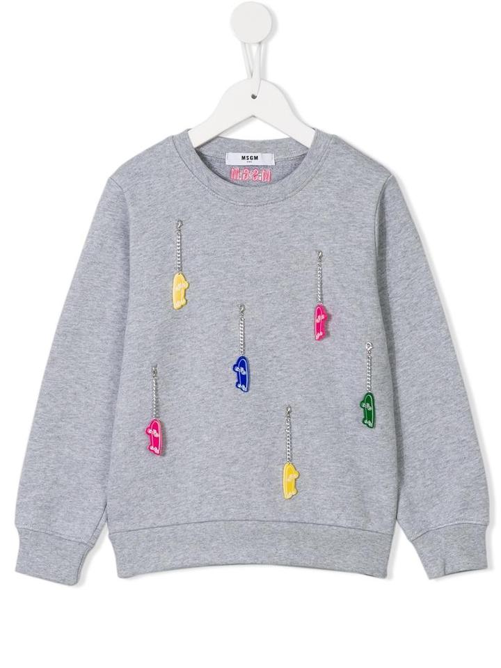 Msgm Kids Skate Board Embellished Sweatshirt, Girl's, Size: 12 Yrs, Grey
