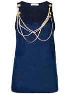 Pierre Balmain Chain Detail Tank Top, Women's, Size: 36, Blue, Linen/flax