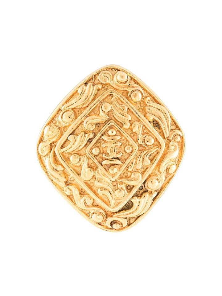Chanel Pre-owned Diamond-shaped Cc Brooch - Gold