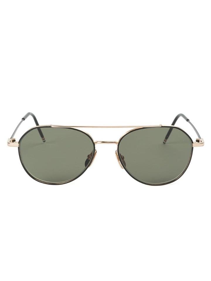 Thom Browne Eyewear Black Enamel & 12k Gold Aviator Sunglasses