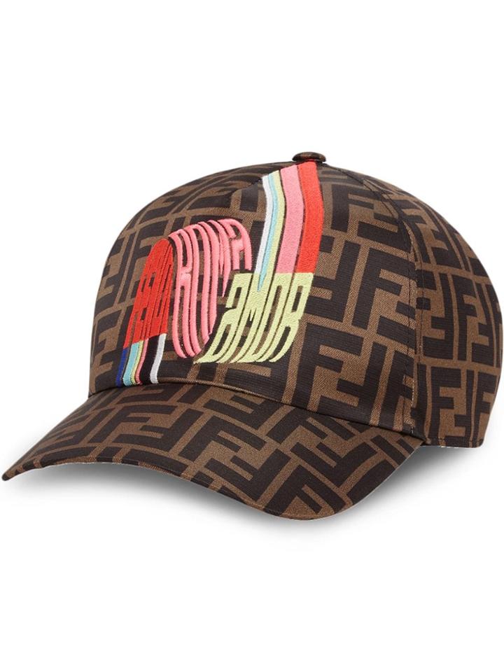 Fendi Wave Logo Monogram Cap - Brown