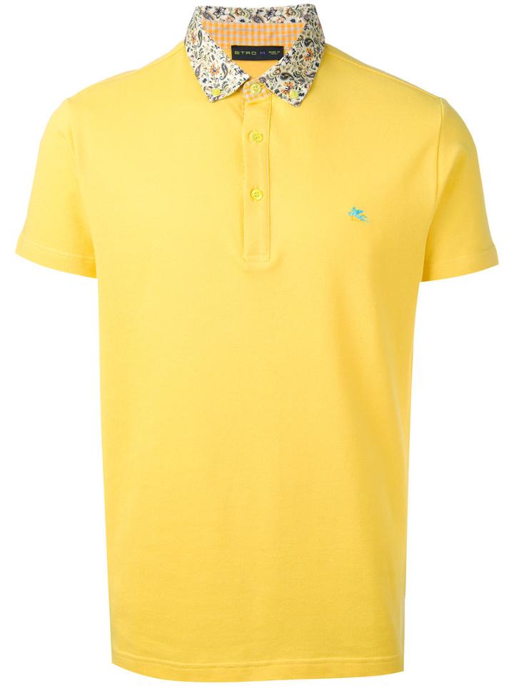 Etro - Contrast Collar Polo Shirt - Men - Cotton - Xl, Yellow/orange, Cotton