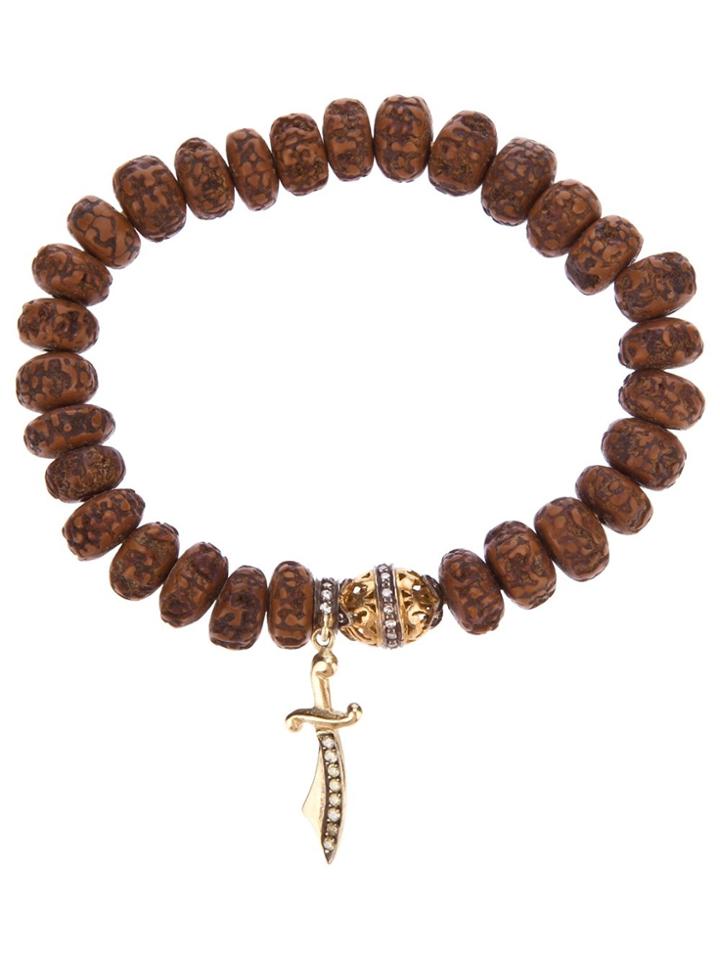 Loree Rodkin Carved Wood Beaded Diamond Bracelet - Brown