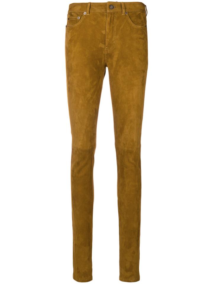 Saint Laurent Skinny Suede Trousers - Nude & Neutrals